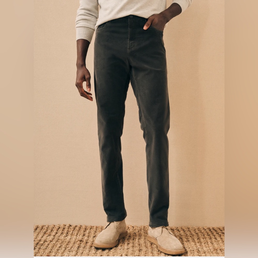 NEW Faherty Stretch Corduroy Pants Washed Black Slim Stretch Size 42 $168
